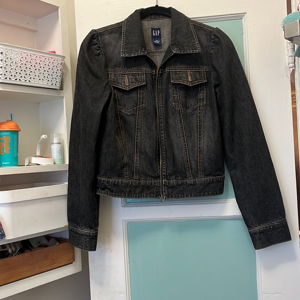 Faded black denim crop jacket